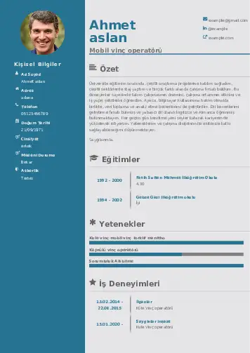 Vinç Operatörü Cv Örnekleri cv indir
